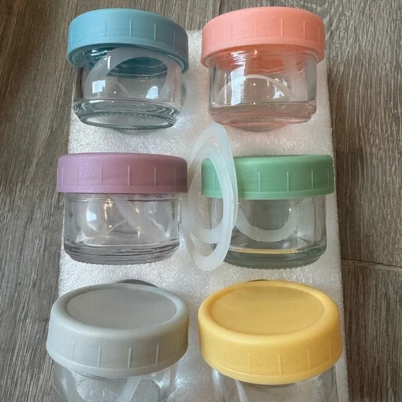 NIB 6 Mini Glass Jars with Colorful Silicone Lids – Travel, Samples, Storage Set - Picture 3 of 3